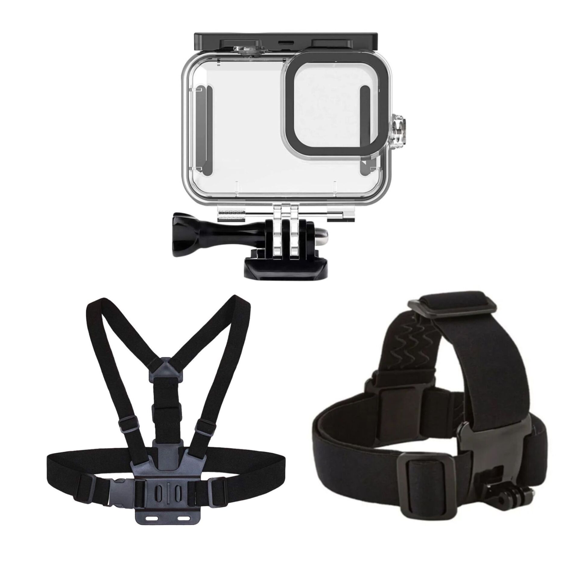 Gopro Hero 9 / 10 / 11 Black Uyumlu Housing Göğüs Bandı ve Kafa Bandı 3\'lü Set