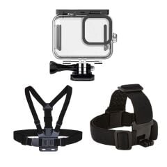 Gopro Hero 9 / 10 / 11 Black Uyumlu Housing Göğüs Bandı ve Kafa Bandı 3\'lü Set