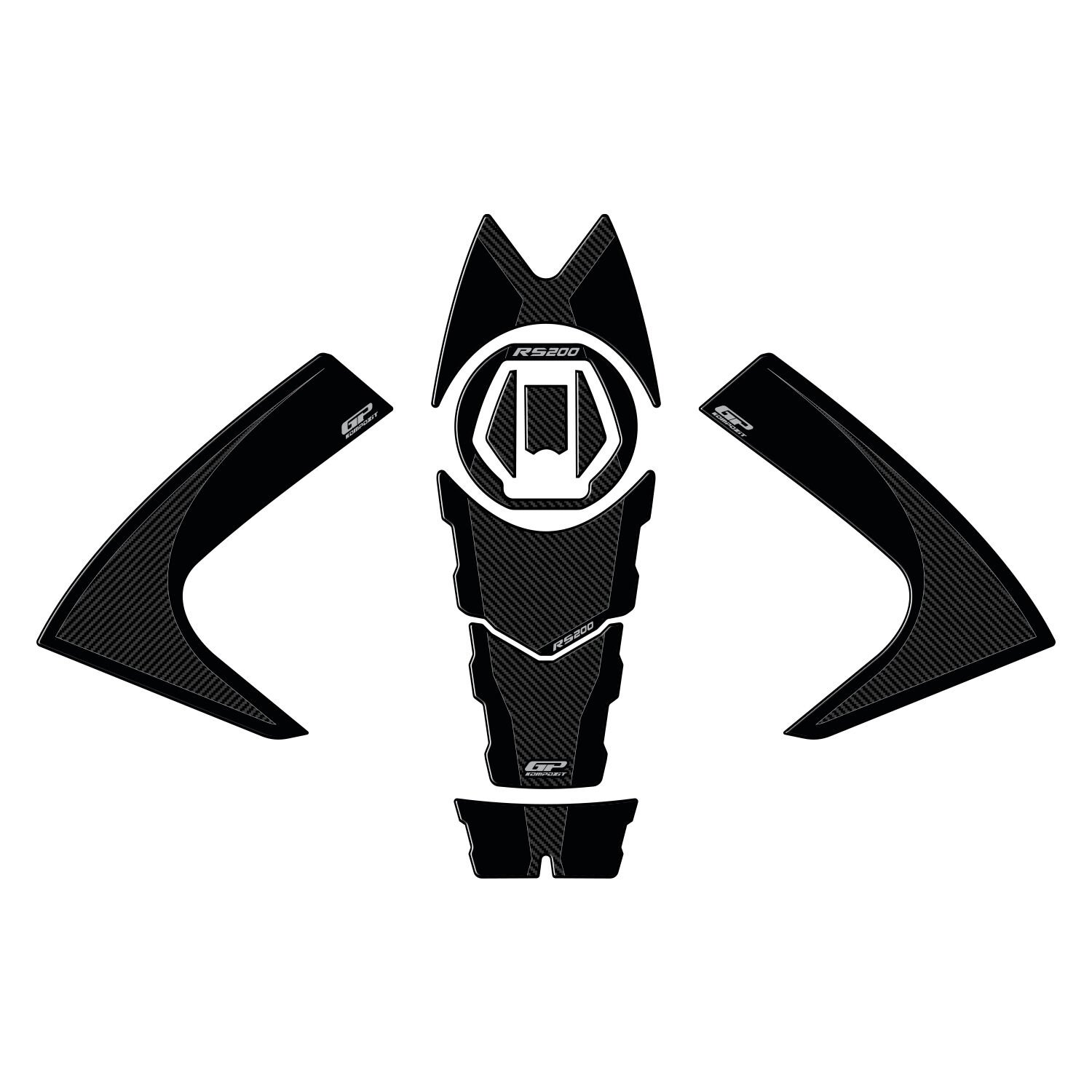 GP Kompozit Bajaj Pulsar RS 200 2015-2024 Uyumlu Tank Pad Seti Karbon
