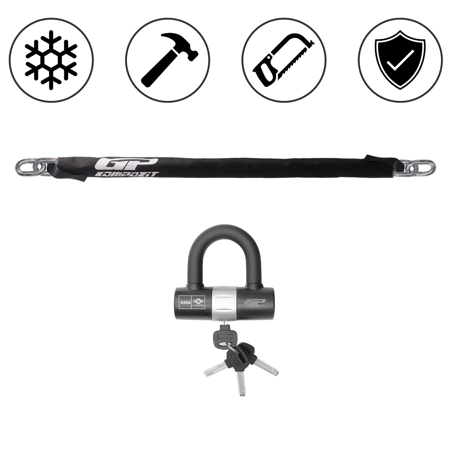 GP Kompozit Universal 1.5 mt 13 mm Kesilmez Motosiklet Zinciri ve Kilidi