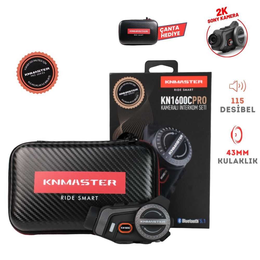 KN1600C PRO Kameralı Motosiklet Bluetooth Intercom Kulaklık Seti