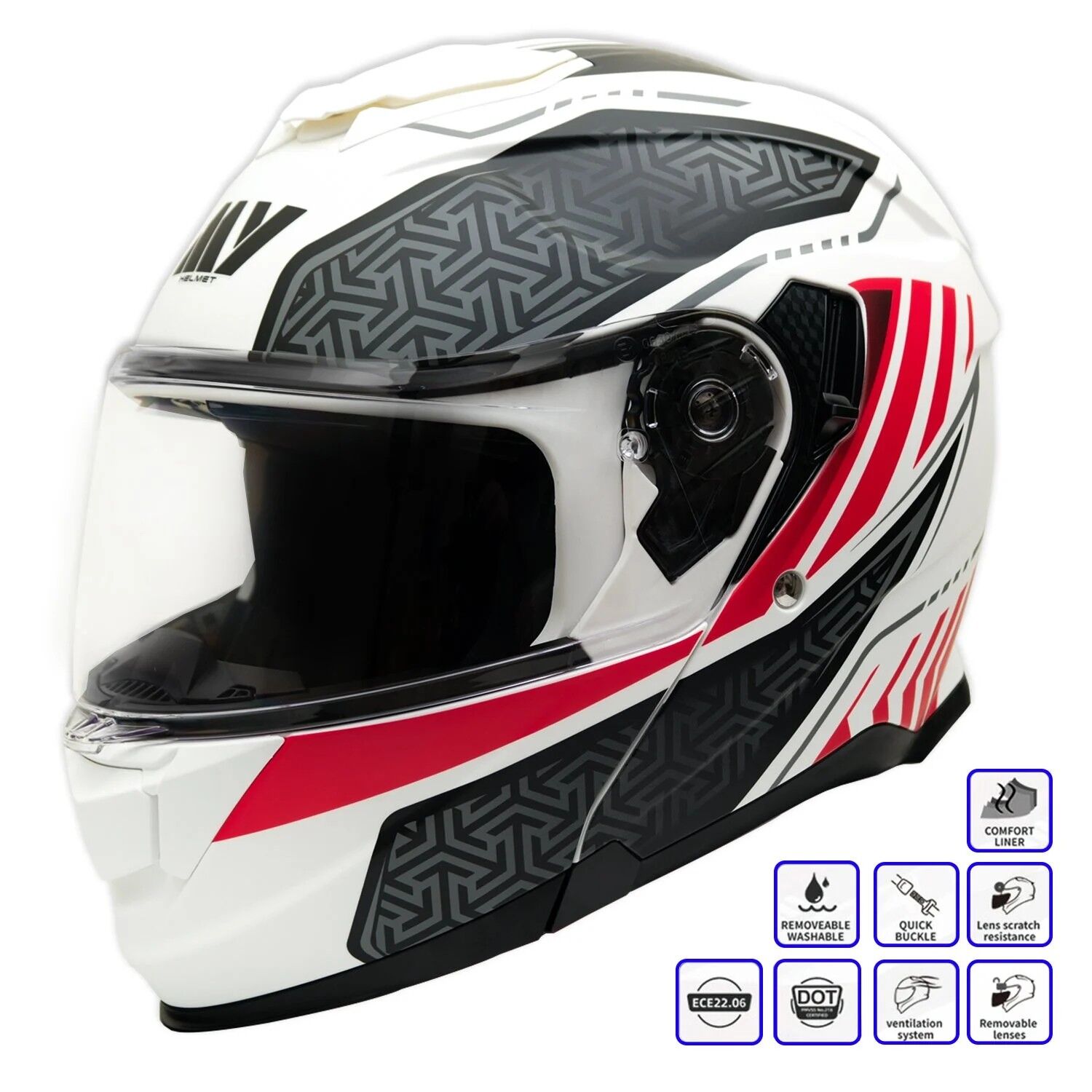 GP MY HELMET MKS002-WRB Güneş Vizörlü Şeffaf Çene Açılır Motosiklet Kaskı