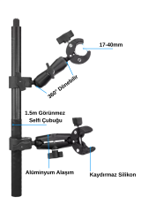 Aksiyon Kameralar İle Uyumlu Selfi Çubuğu ve Kelepçeli Motosiklet Bağlantı Seti