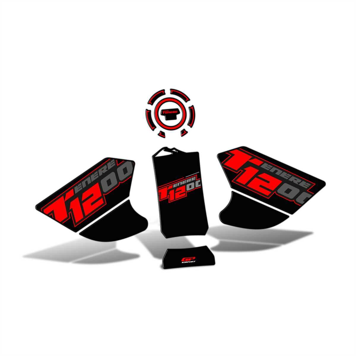 GP Kompozit Yamaha Tenere 1200 2011-2020 Uyumlu Tank Pad Seti Siyah-Kırmızı